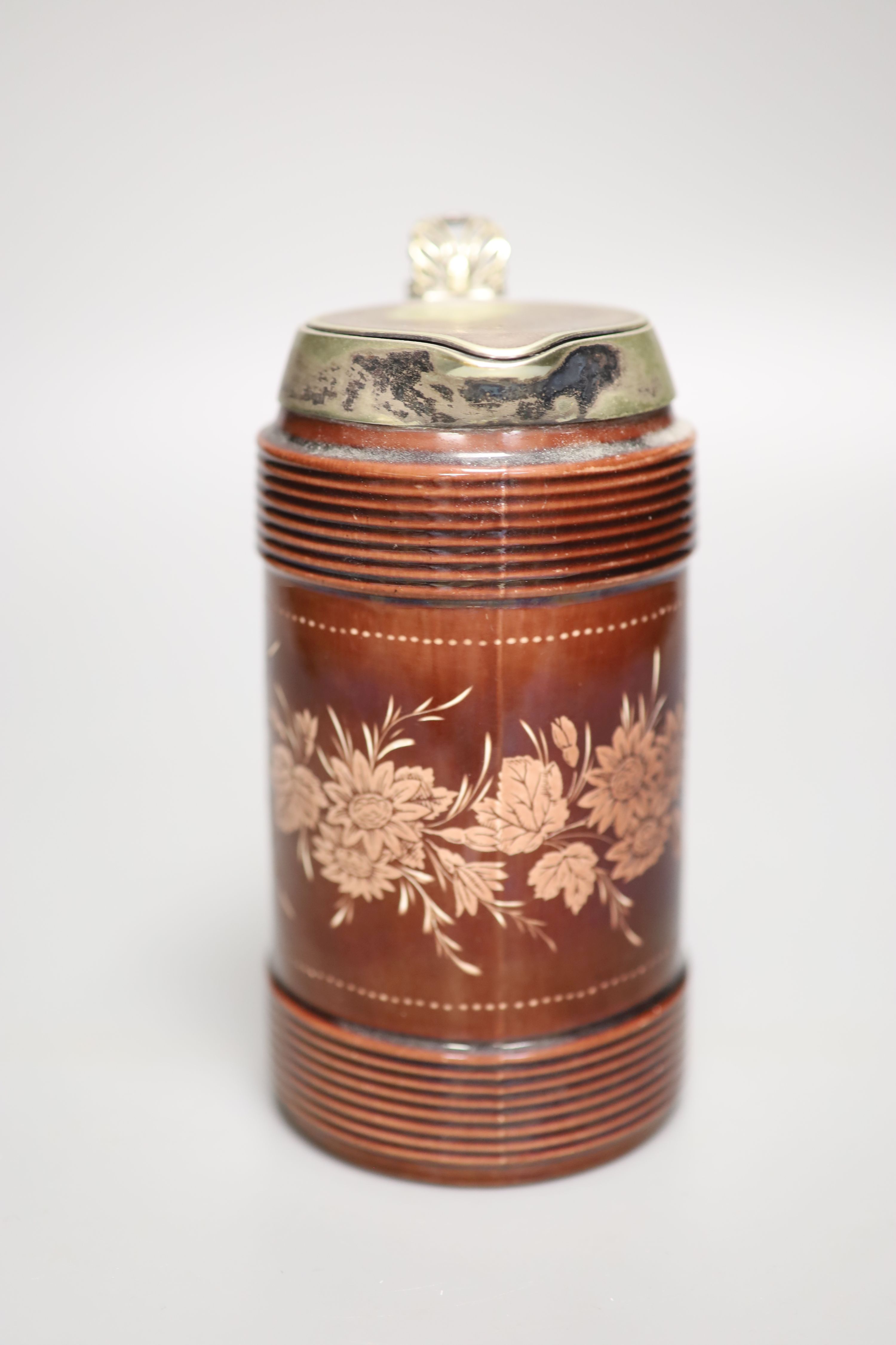 John Northwood (1837-1902) for Wedgwood . A rare wheel engraved brown glazed jug, signed, height 18cm